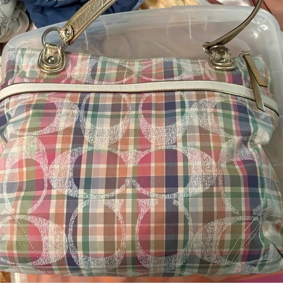 Coach Poppy Multicolor Madras Plaid Glam Shoulder Bag W/ Matching Wallet - Picture 7 of 16
